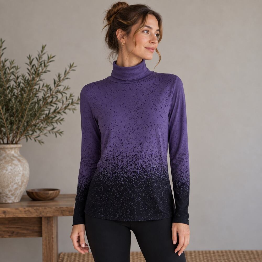 Athleta Purple Black Ombre Ribbed Knit Turtleneck Sweater Medium